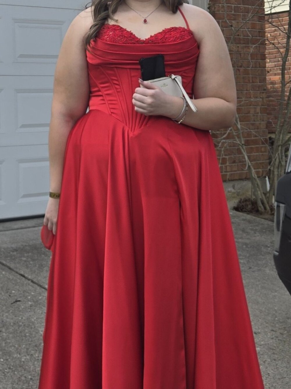 AMARRA Red Satin Corset Basque Waist Prom Ball Gown Size 18